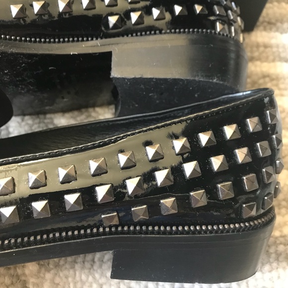 The Kooples Black Pyramid Studded Patent Leather Flats / Loafers Size 37 - Picture 4 of 8
